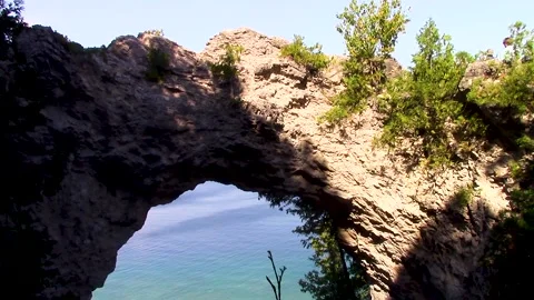 Mackinac Island, Michigan’s arch rock on Lake Superior Stock Footage 166174486