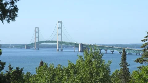Mackinaw bridge clear blue sky Stock Footage 166314284