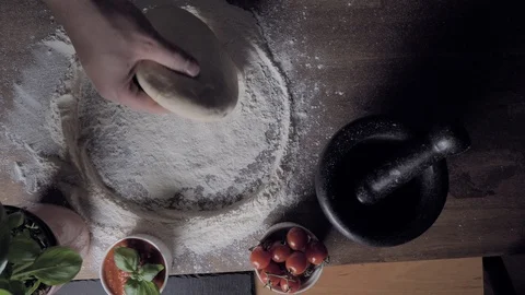 Macking pizza in slow motion - top view Stock Footage 97087874