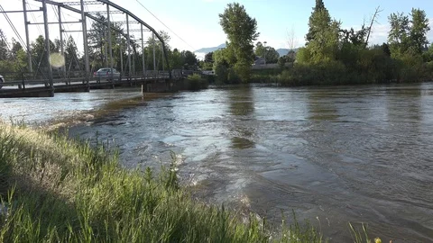Maclay Flats Bridge over the Bitterroot River. 4K Stock Footage 90361362