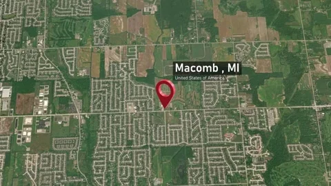 Macomb City Map Zoom (MI, USA) from Space to Earth Stock-Footage 296004350