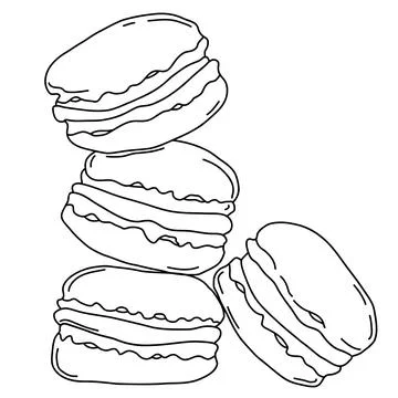 Macoroon cookies. large stack of desserts. Vector illustration. Linear outline Stock Illustration