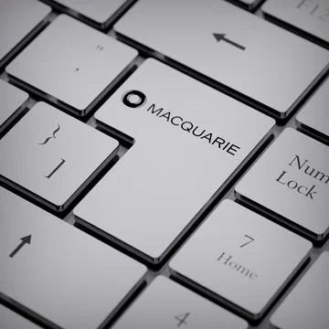 Macquarie logo notebook keycap 3d illustration stock market editorial Stock-Fotos