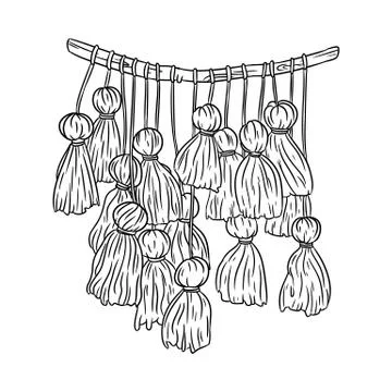 Macrame boho style image. Textile knotting design element. Simple mono linear イラスト素材
