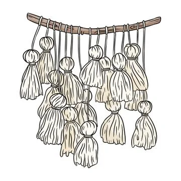 Macrame boho style image. Textile knotting design element. Simple mono linear Stock Illustration