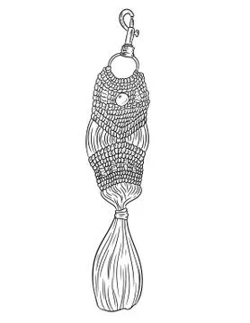 Macrame boho style keychain. Textile knotting design charm. Llinear modern in イラスト素材