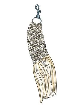 Macrame boho style keychain. Textile knotting design charm. Linear modern ind イラスト素材