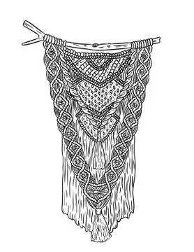 Macrame boho style label. Textile knotting design element. Simple mono linear イラスト素材