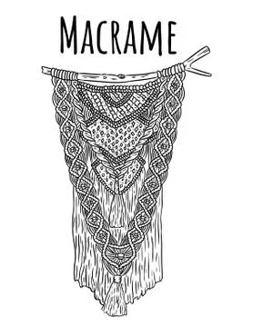 Macrame boho style wall hanger. Textile knotting design element. Simple mono イラスト素材
