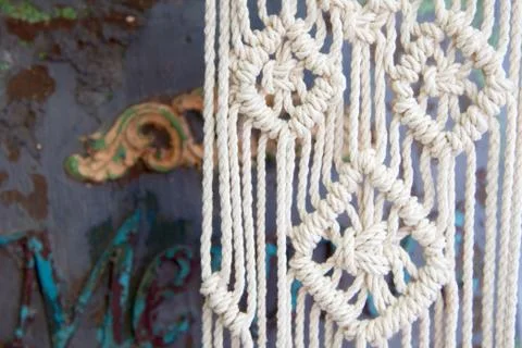Macrame bound of a white rope Stock Photos