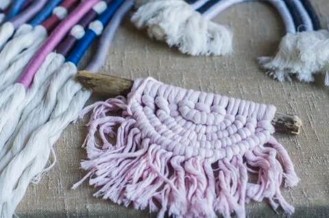 Macrame cord original decor with your own hands. Stock Photos