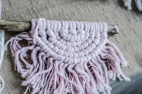 Macrame cord original decor with your own hands. Stock Photos