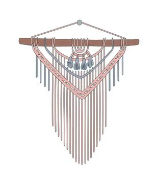 Macrame. Cord panel, wall with fringe. Stylish interior decor with your own Illustrazione stock