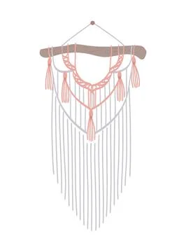 Macrame with fringe. Diy boho style interior decor, handmade craft knots Stock Illustration