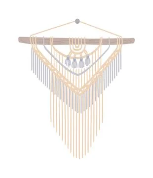Macrame with fringe. Diy boho style interior decor, handmade craft knots. Ethnic Stock Illustration