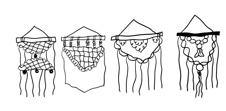 Macramé Hand-Drawn Set | Doodle for Craft Designs Stock-Illustration