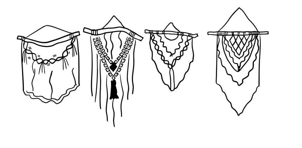 Macramé Hand-Drawn Set | Doodle for Craft Designs Stock-Illustration