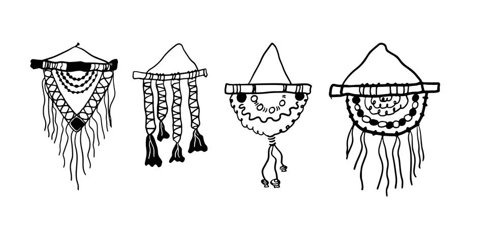 Macramé Hand-Drawn Set | Doodle for Craft Designs Stock Illustration
