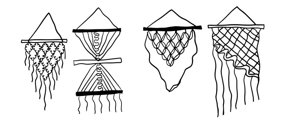 Macramé Hand-Drawn Set | Doodle for Craft Designs Stock-Illustration
