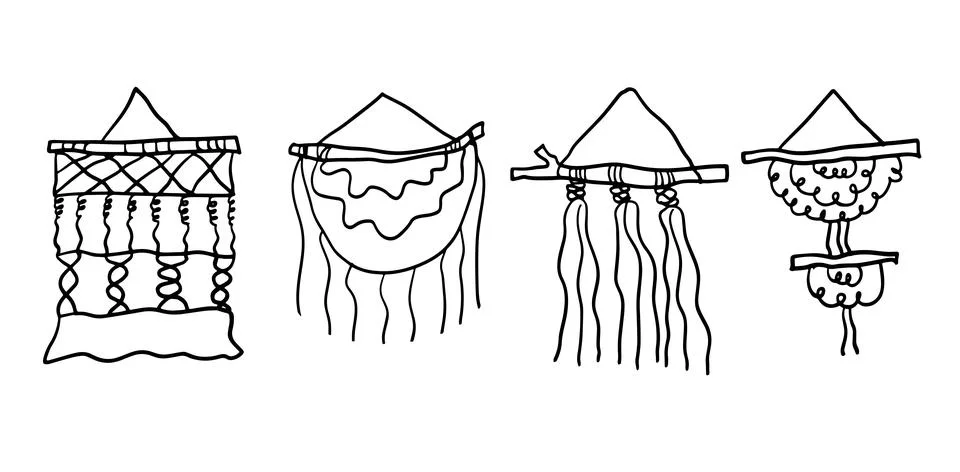 Macramé Hand-Drawn Set | Doodle for Craft Designs Stock Illustration