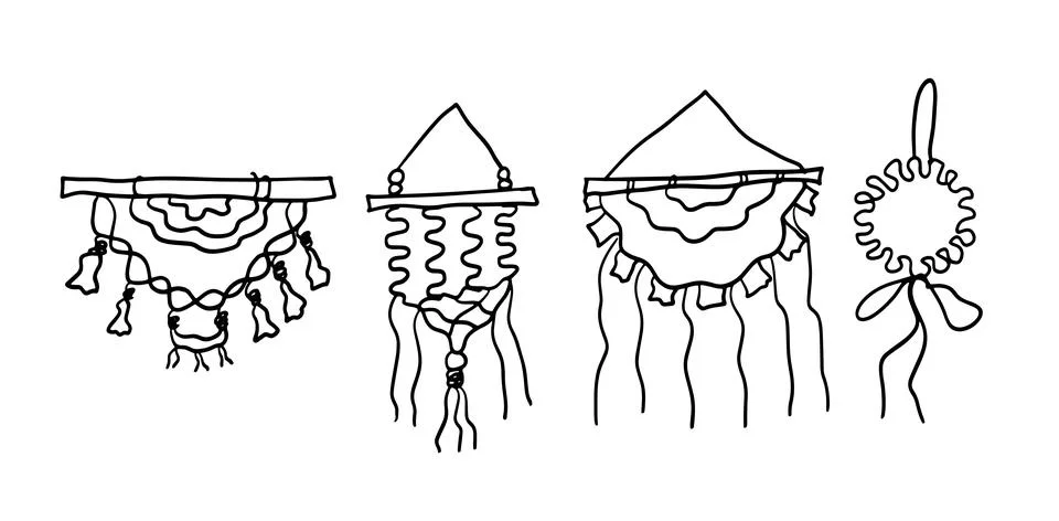 Macramé Hand-Drawn Set | Doodle for Craft Designs Stock Illustration