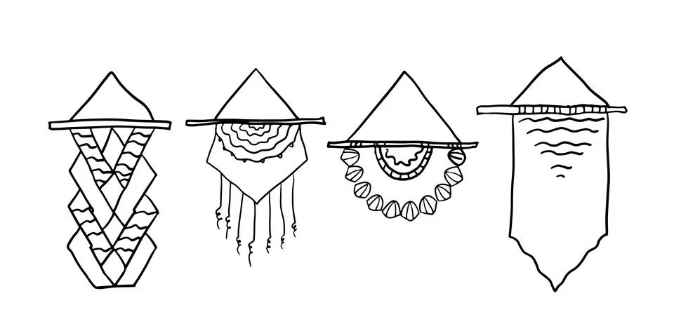 Macramé Hand-Drawn Set | Doodle for Craft Designs Stock-Illustration