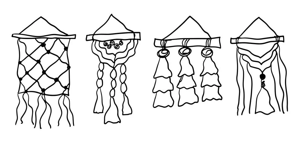 Macramé Hand-Drawn Set | Doodle for Craft Designs Stock Illustration