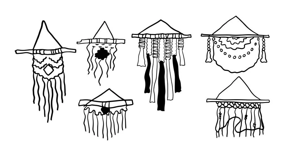 Macramé Hand-Drawn Set | Doodle for Craft Designs Stock Illustration