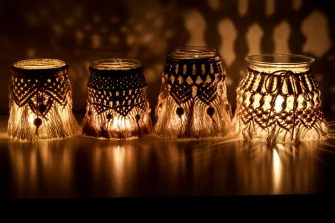 Macrame hand woven lantern Stock Photos