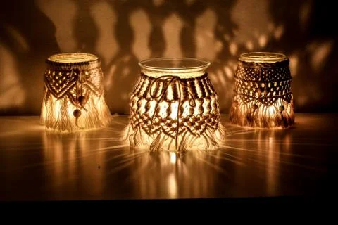 Macrame hand woven lantern Stock Photos