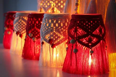 Macrame hand woven lanterns Stock Photos