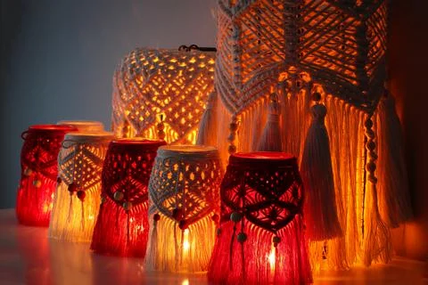 Macrame hand woven lanterns Stock Photos