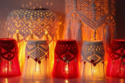 Macrame hand woven lanterns Stock Photos