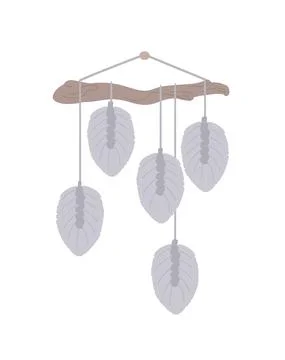 Macrame with Leaves ornament. Panel of cord, wall hanging. Diy stylish interior Illustrazione stock