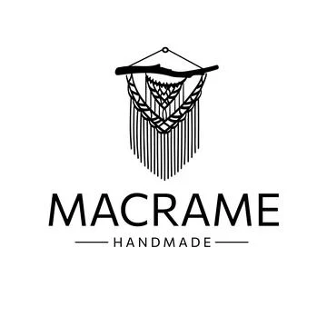 Macrame logo, Hand made. Knitting in boho style from cotton cord, original Stock Illustration