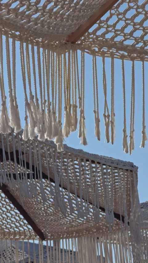 Macrame Net Pattern Against Bright Blue Sky Stock Footage 342686602