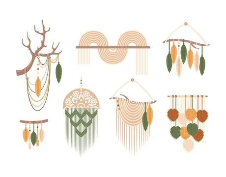 Macrame panels set, boho. Handmade. Hobbies, interests. Interior design, decor イラスト素材