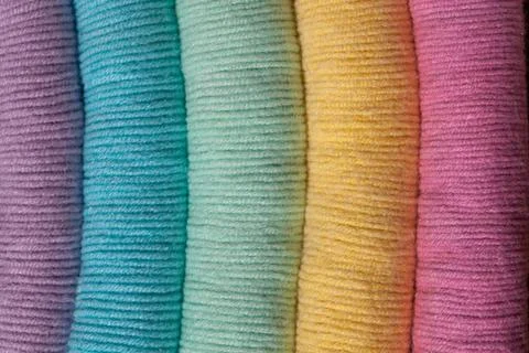 Macrame Rainbow, thread colorful texture Stock Photos