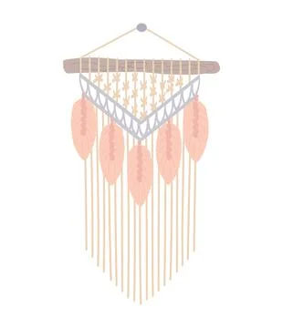 Macrame wall hanging. Boho style cord wall decor. Handmade knitted wall Stock Illustration
