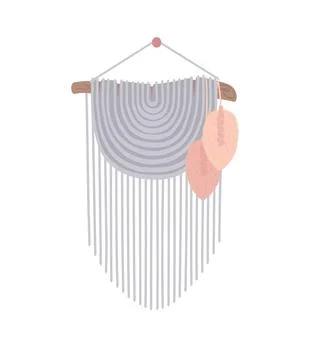 Macrame, wall hanging of cord. Diy boho style interior decor, handmade craft Stock Illustration