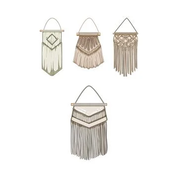 Macrame wall hanging decoration set design Stock Illustration