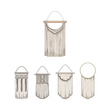 Macrame wall hangings decorating interior bohemian modern design Stock Illustration