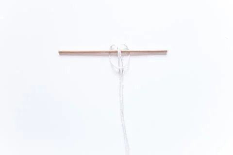 Macrame weaving. step by step instructions securing the cord on the basis of Stock Photos