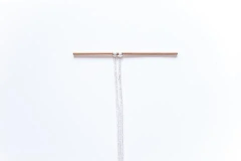 Macrame weaving. step-by-step instructions for the square node. Step 1 Do it  Stock Photos