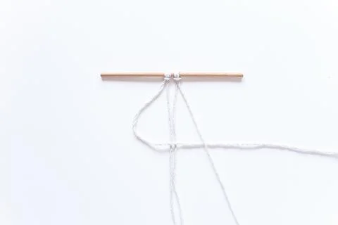 Macrame weaving. step-by-step instructions for the square node. Step 3 Do it  Stock Photos