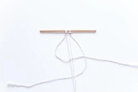 Macrame weaving. step-by-step instructions for the square node. Step 4 Do it  Stock Photos