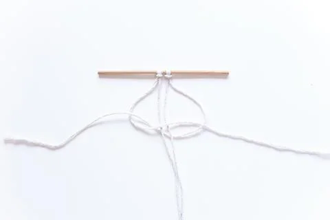 Macrame weaving. step-by-step instructions for the square node. Step 5 Do it  Stock Photos