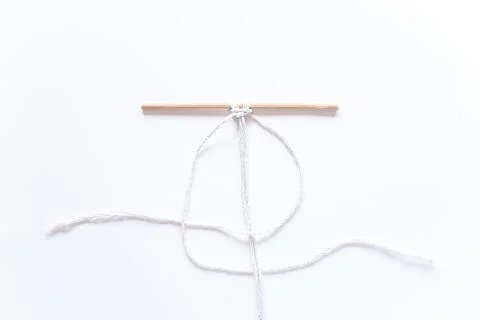 Macrame weaving. step-by-step instructions for the square node. Step 8 Do it  Stock Photos