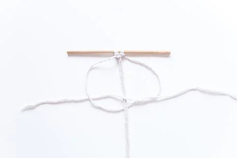 Macrame weaving. step-by-step instructions for the square node. Step 9 Do it  Stock Photos