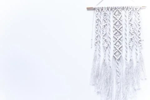 Macrame on white background, place for text,, banner, flat layout, top view Stock Photos